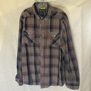 American Rag mens red, grey blue plad shirt all cotton slim fit X-large